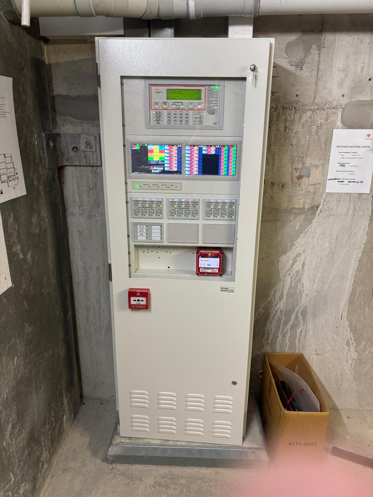 Large commercial fire detection panel installation